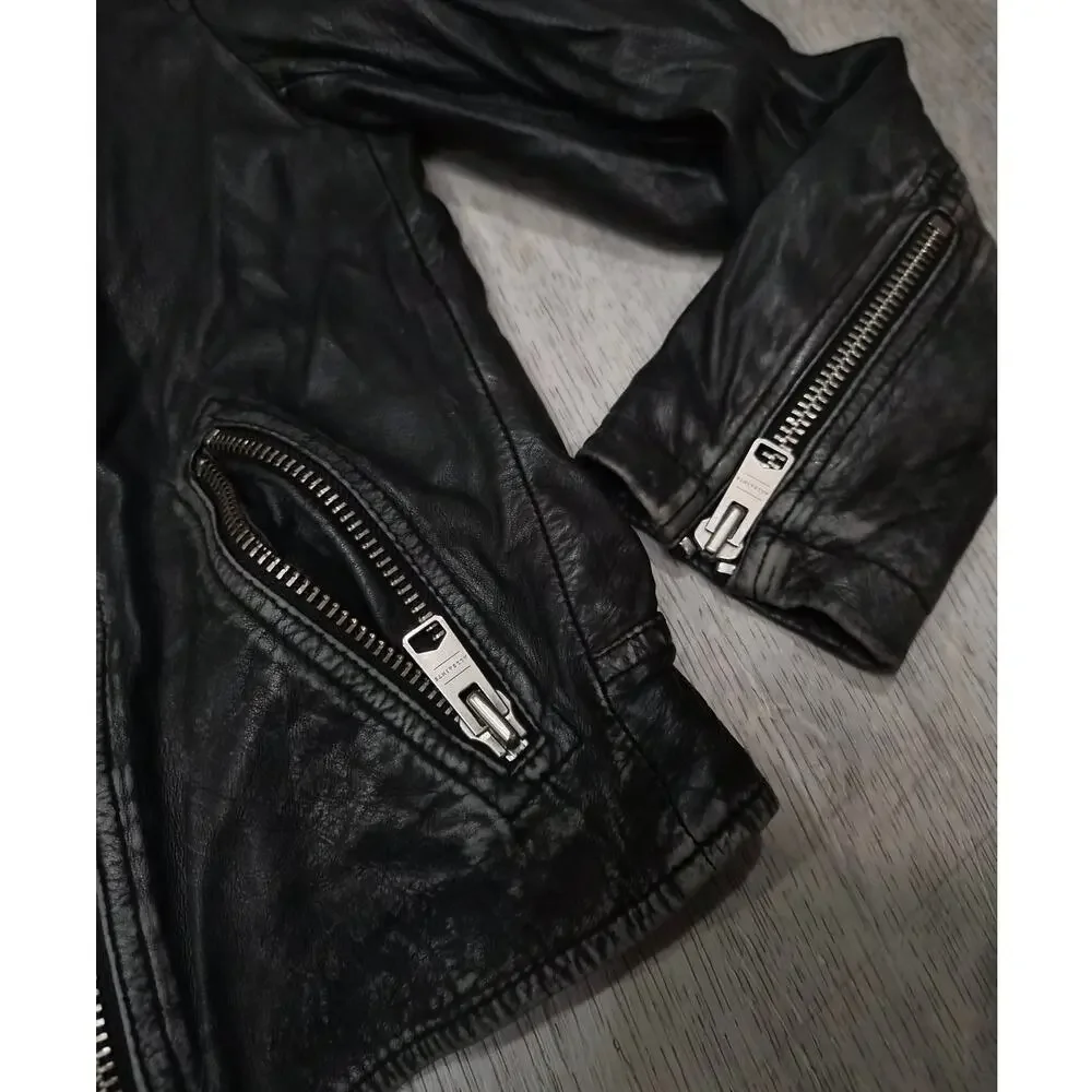 All Saint Distressed Black Sheep Leather Jacket Size XS
